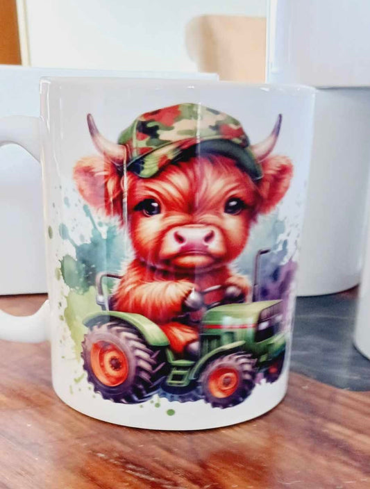 Cow on a tractor mug